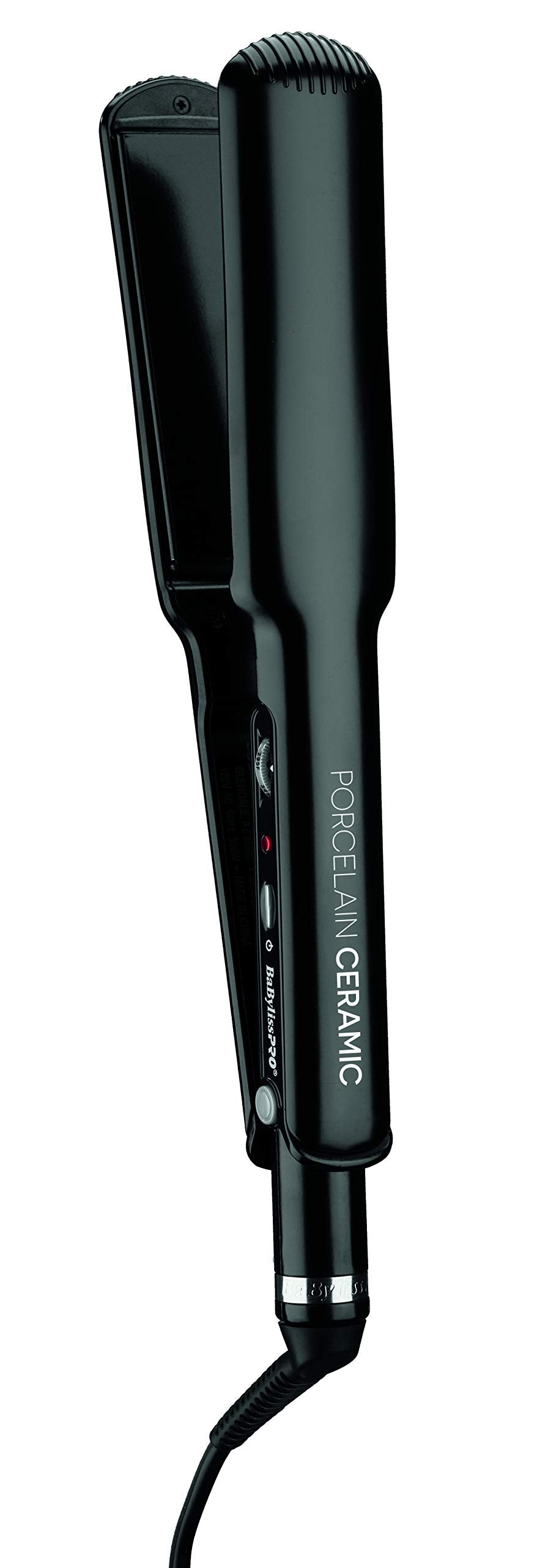 BaBylissPRO porcelain ceramic flat iron with porcelain plate for even heat distribution