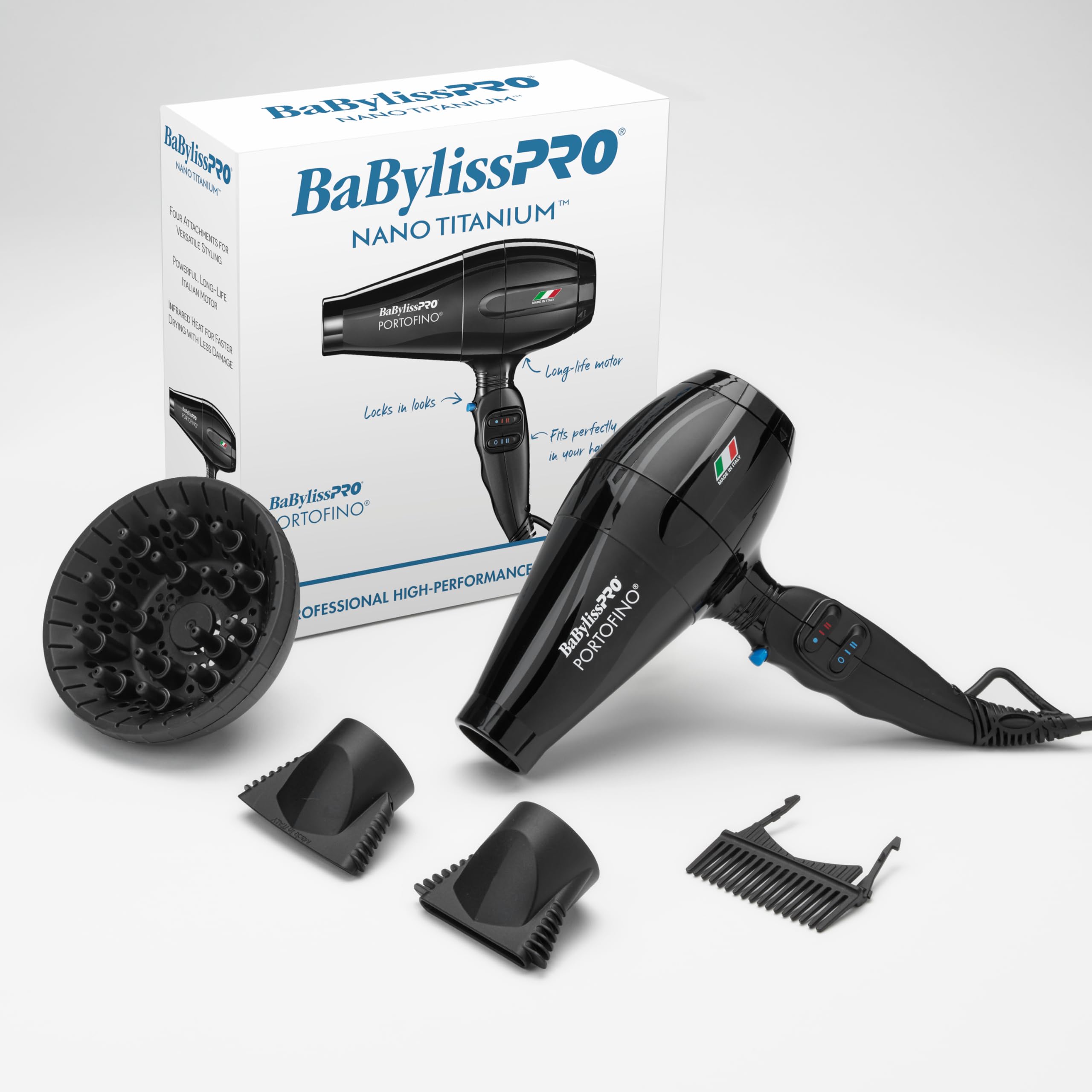 BaBylissPRO Portofino ergonomic handle designed for comfortable use