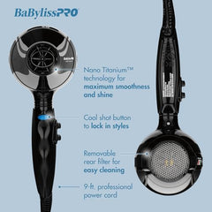 BaBylissPRO Portofino nano titanium grill closeup, durable heat distribution for shine