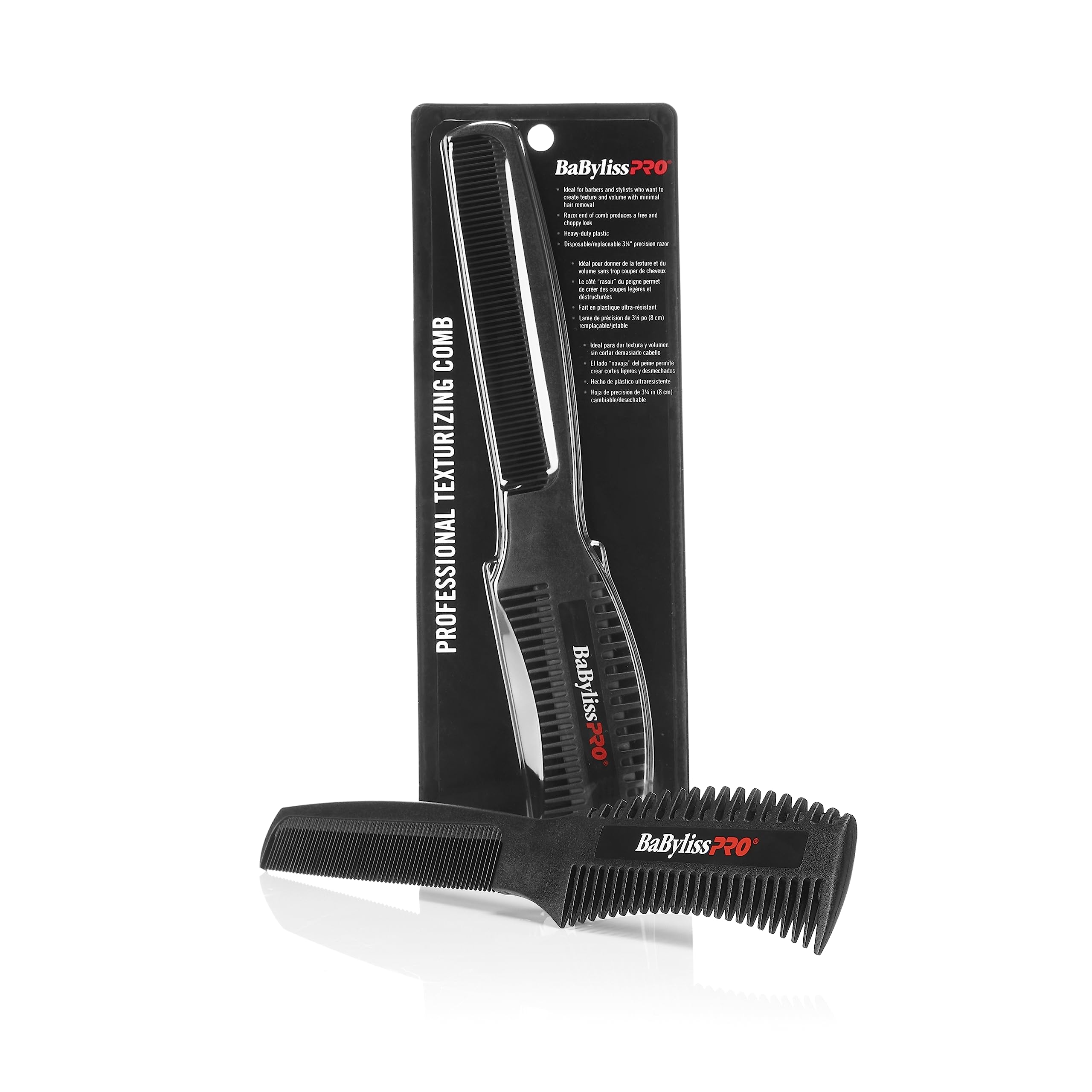 BaBylissPRO texturizing comb razor-end detail supports precise texture control