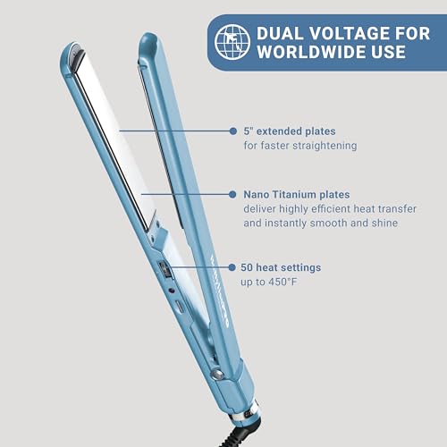 BaBylissPRO ultra-thin flat iron with 5-inch plates for quick styling.