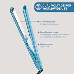 BaBylissPRO ultra-thin flat iron with 5-inch plates for quick styling.