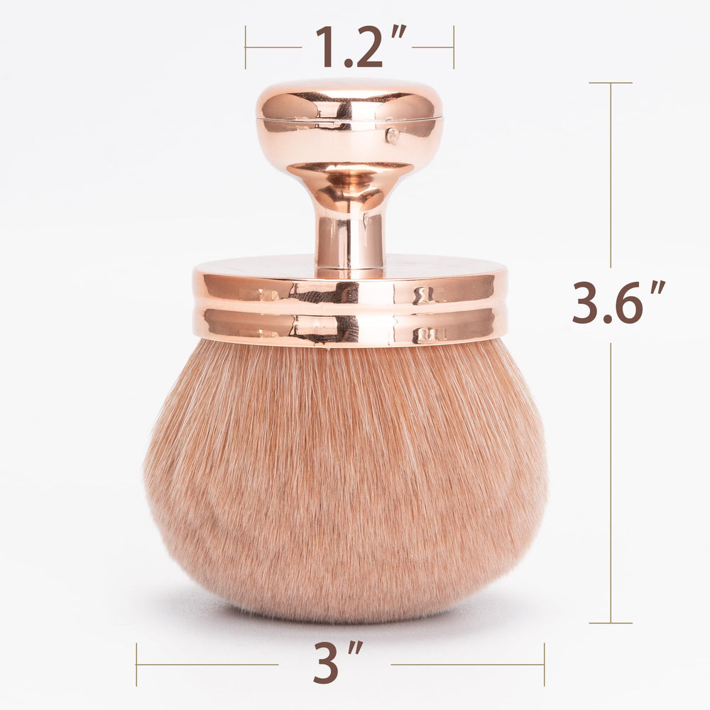 Rose-gold Babysheep brush head blends self tanner on legs and torso