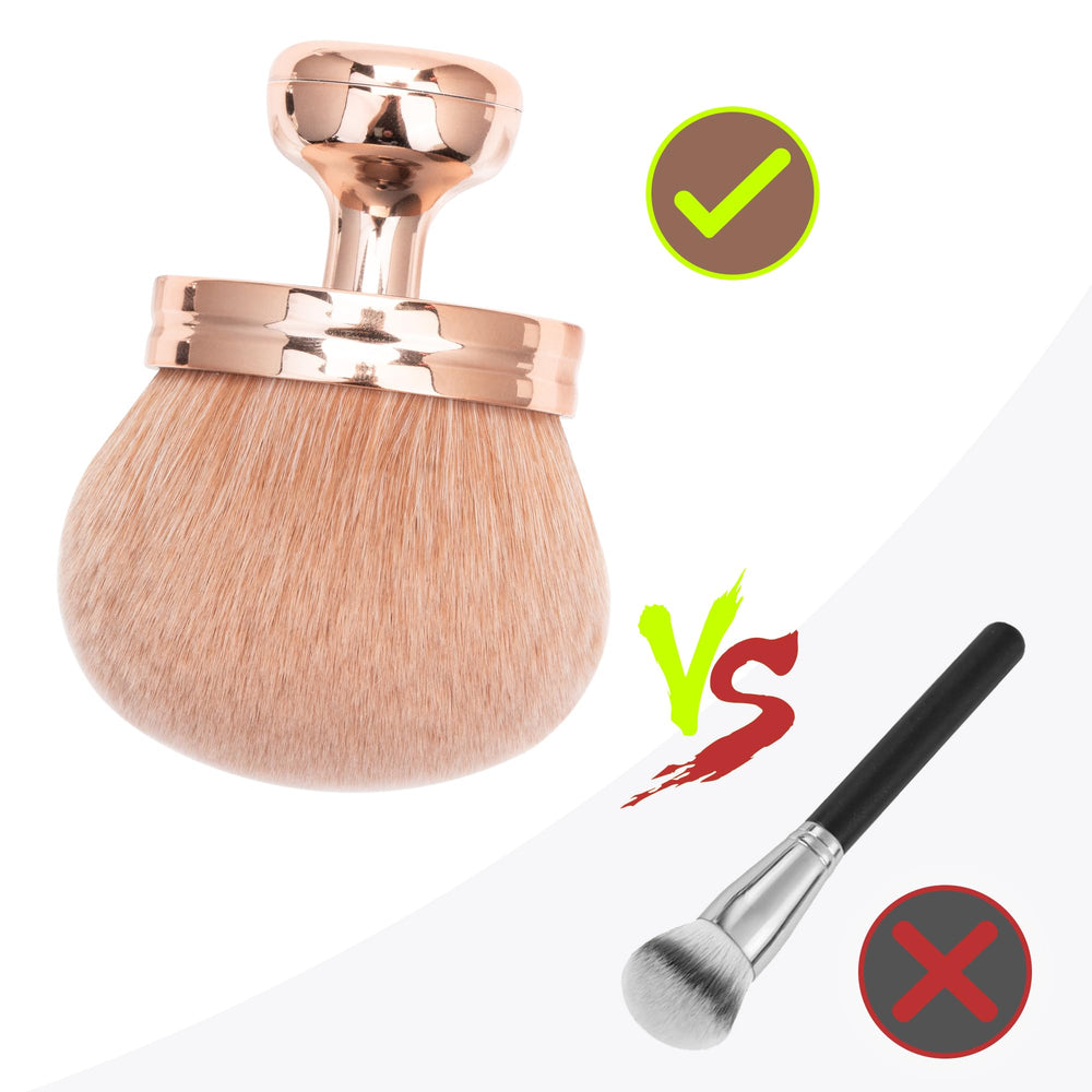 Vegan cruelty-free kabuki brush distributes product evenly on skin
