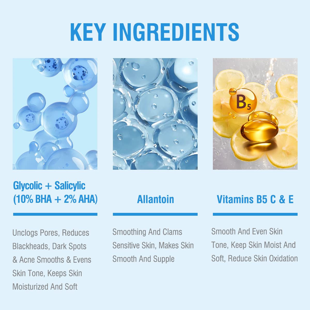 BACHERI almohadillas vitaminas B5, C y E para hidratación y antioxidantes.