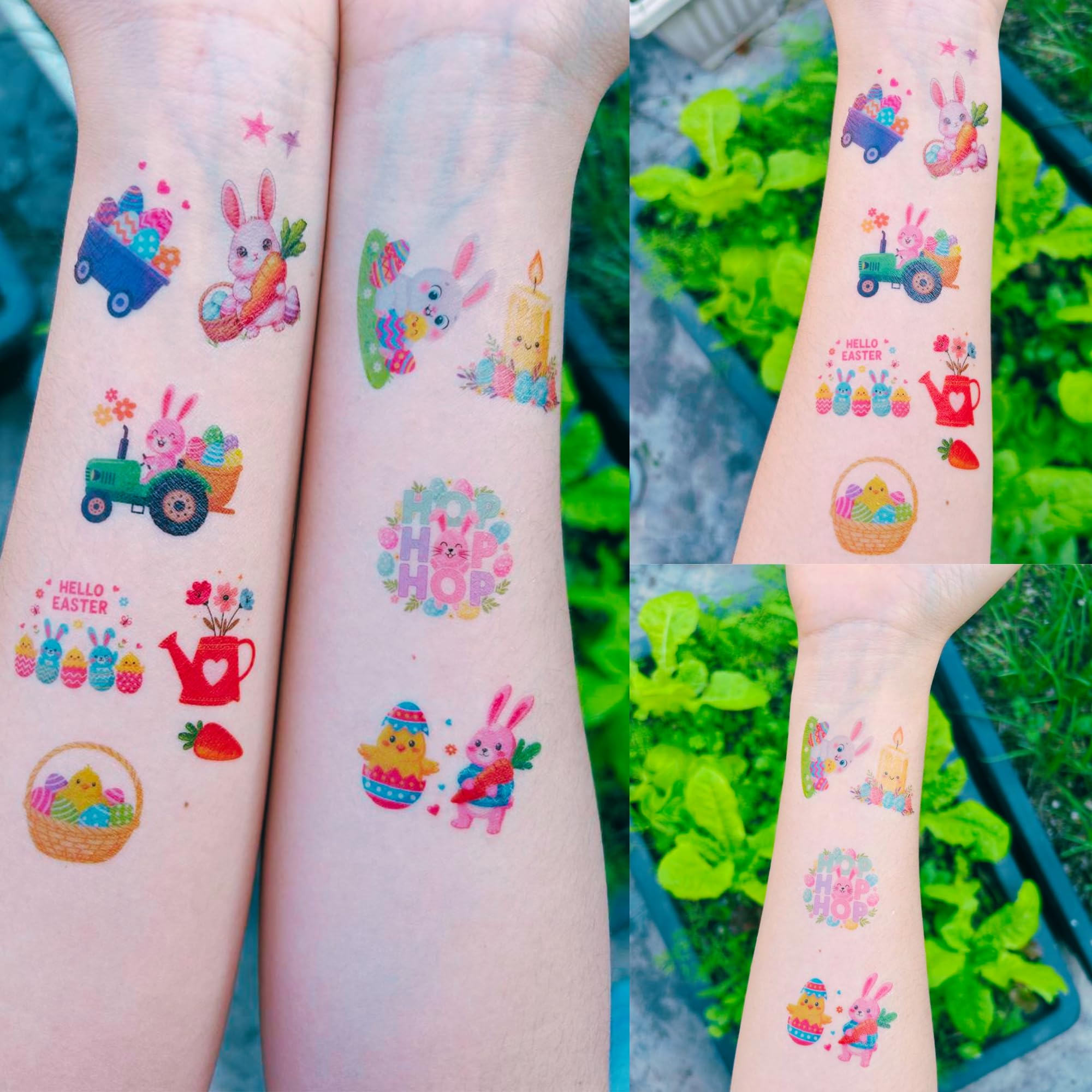 Backtopeia Easter tattoos easy-apply and remove with soap and water.