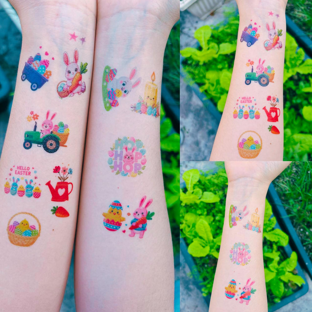 Backtopeia Easter tattoos easy-apply and remove with soap and water.