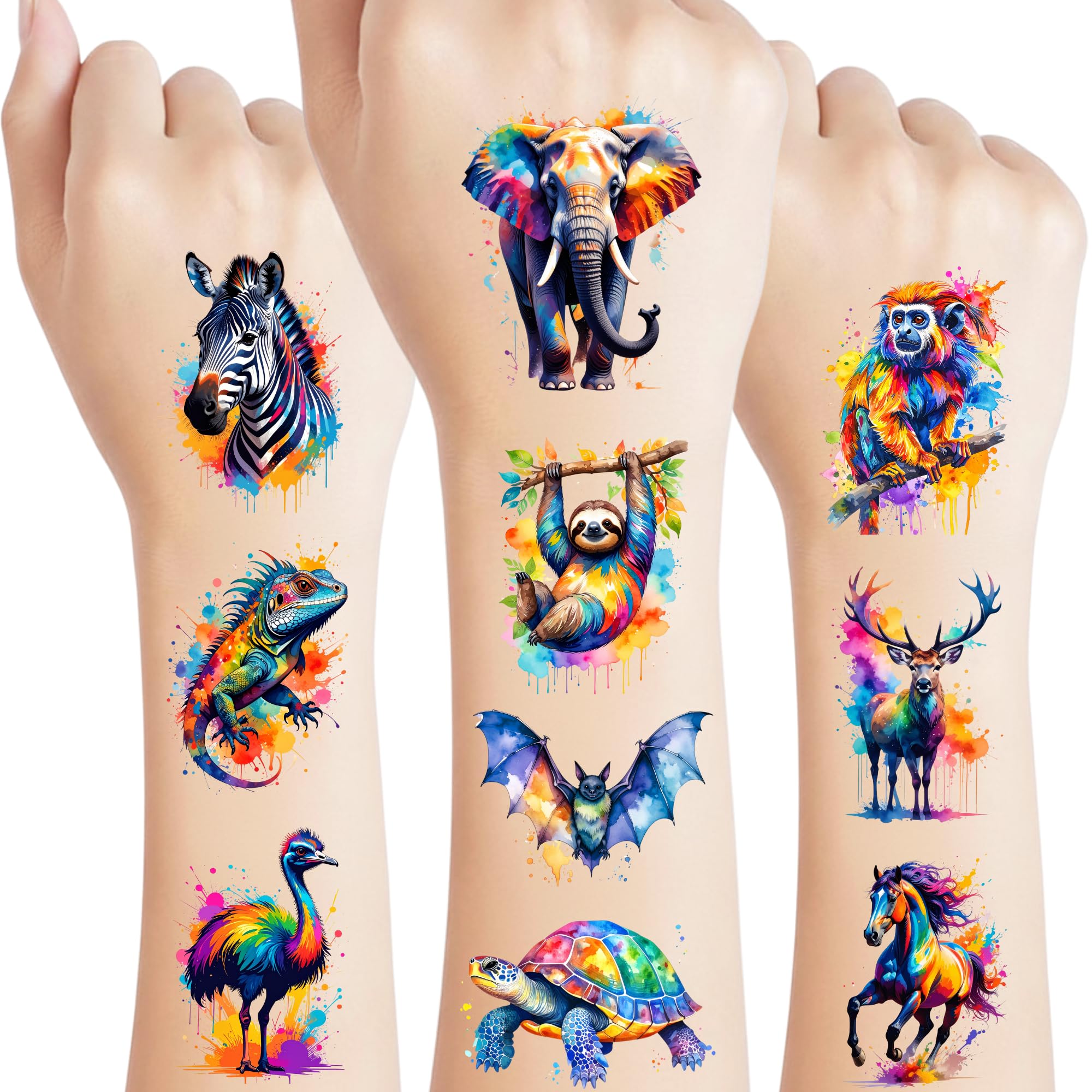 Backtopeia tatuajes temporales selva acuarela: colores vivos para fiestas infantiles