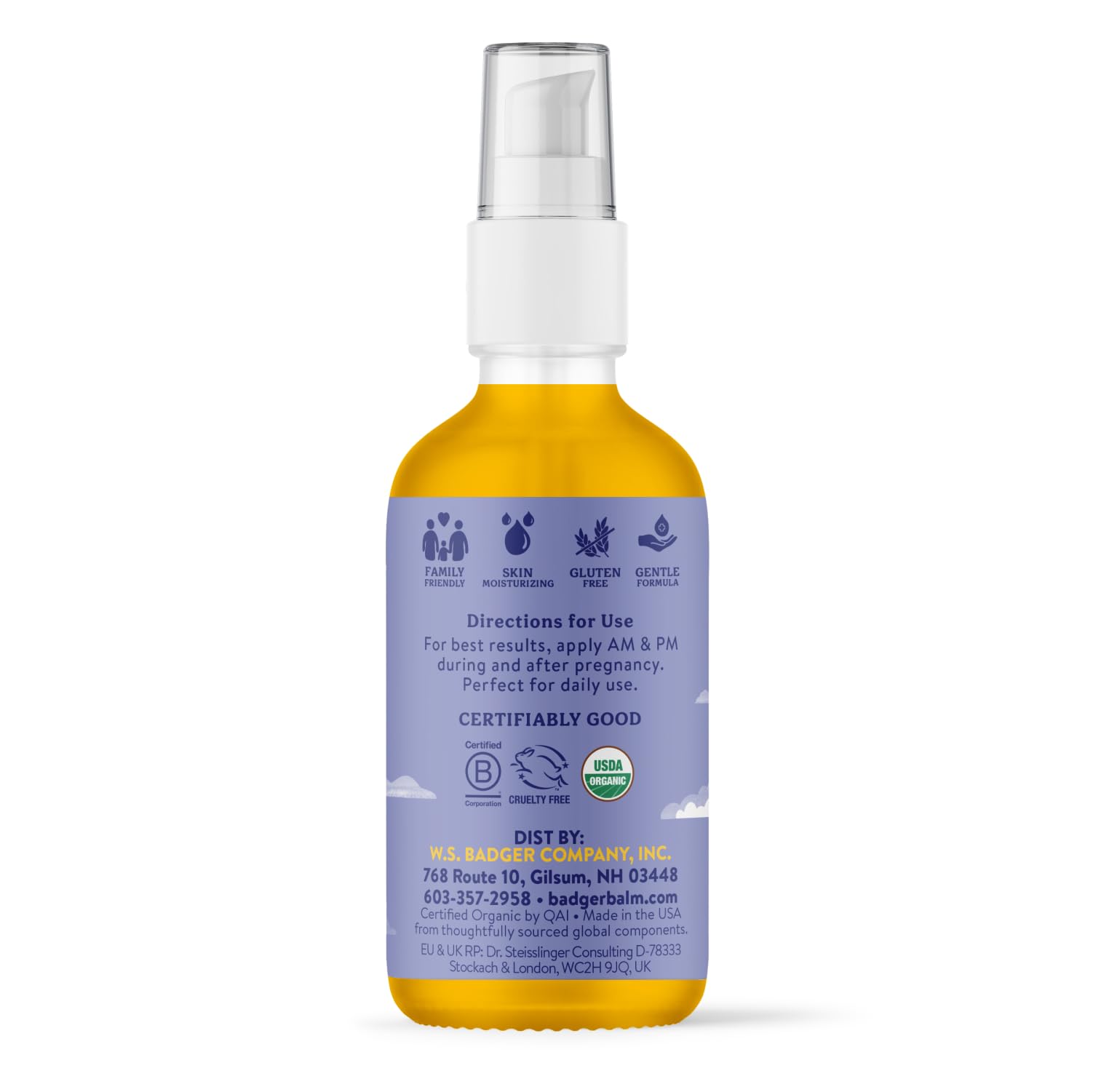 Badger Aceite corporal orgánico: botella con jojoba y coco para hidratación suave.