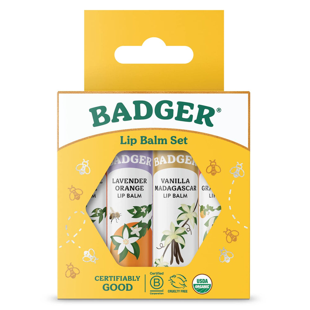 Badger balsamo labial clasico, empaque amarillo, regalo listo para labios suaves