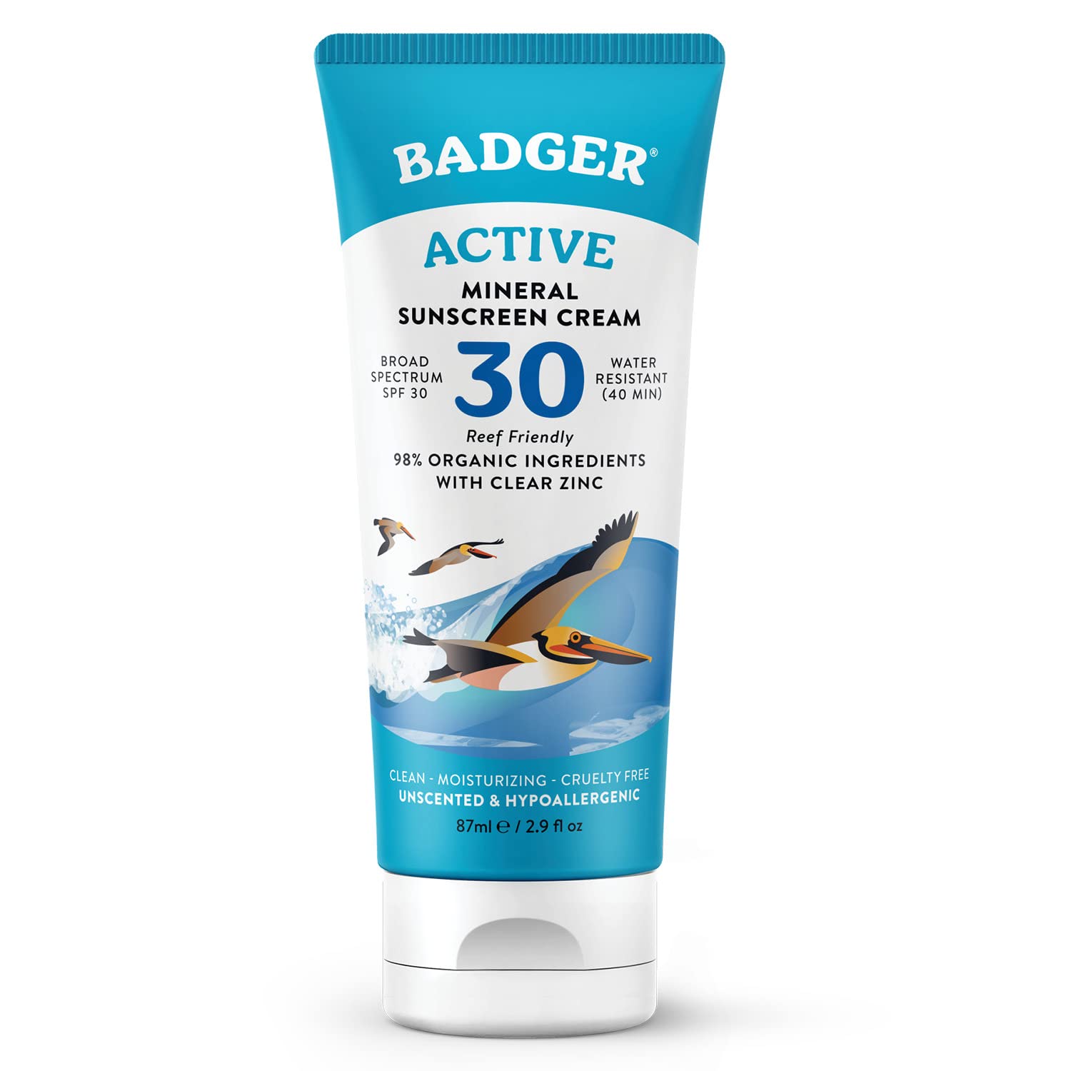 Badger crema solar mineral en tubo, protección SPF 30 para rostro y cuerpo