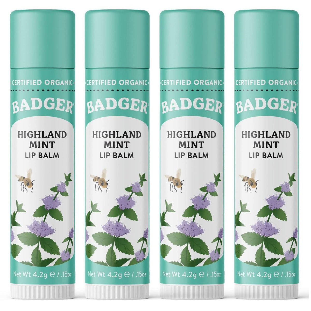 Badger Highland Mint bálsamo labial con hidratación duradera para labios secos