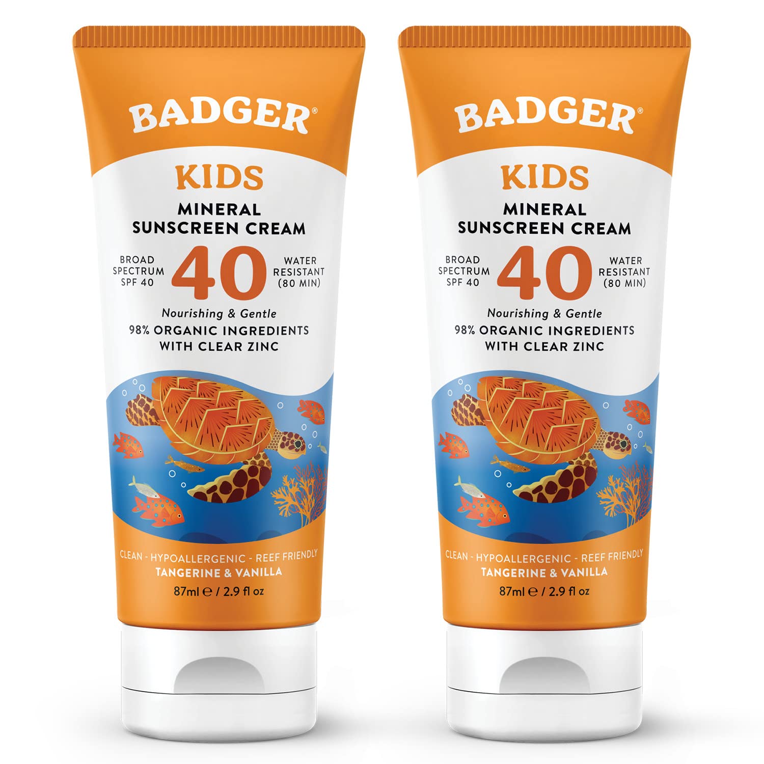 Badger Kids Mineral Sunscreen Cream SPF 40 tube closeup, mineral protection for little skin