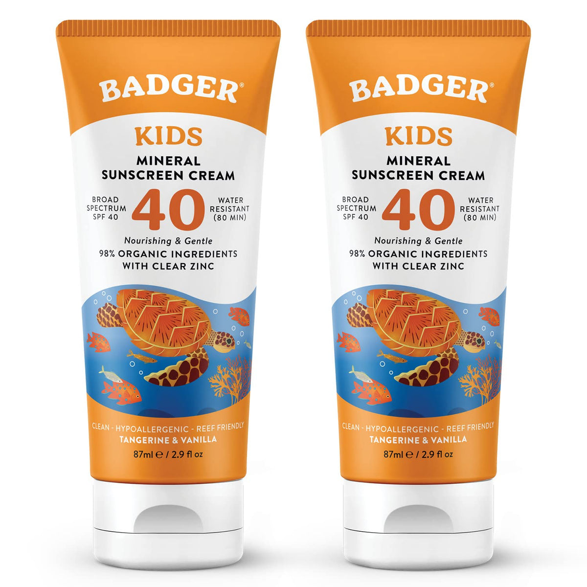 Badger Kids Mineral Sunscreen Cream SPF 40 tube closeup, mineral protection for little skin