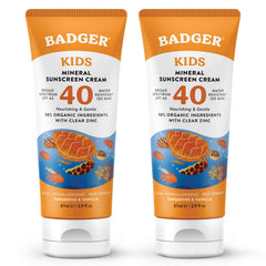Badger Kids Mineral Sunscreen Cream SPF 40 tube closeup, mineral protection for little skin