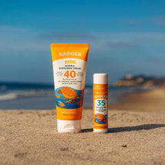 Badger Kids Sunscreen travel-sized packaging ready for trips and TSA checks