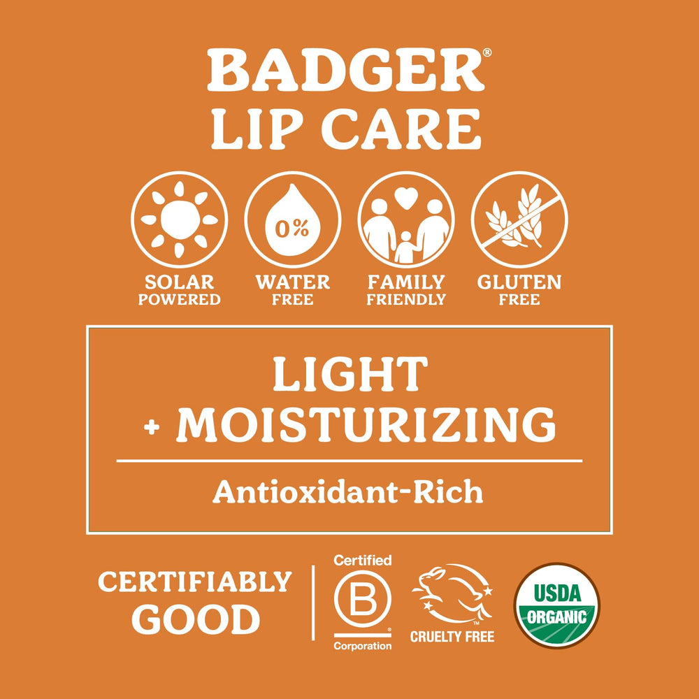Badger Balsamo Labial: ingredientes orgánicos cuidan labios sensibles sin químicos.