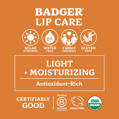 Badger Balsamo Labial: ingredientes orgánicos cuidan labios sensibles sin químicos.