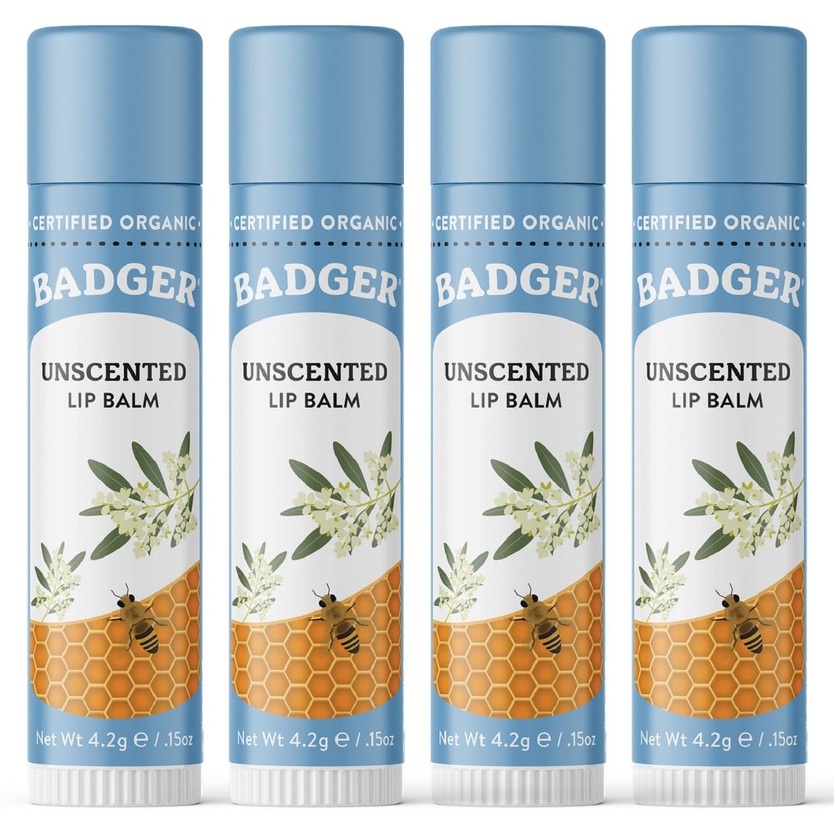 Badger Balsamo Labial Sin Aroma: aplicación suave para labios sensibles y humectación ligera.
