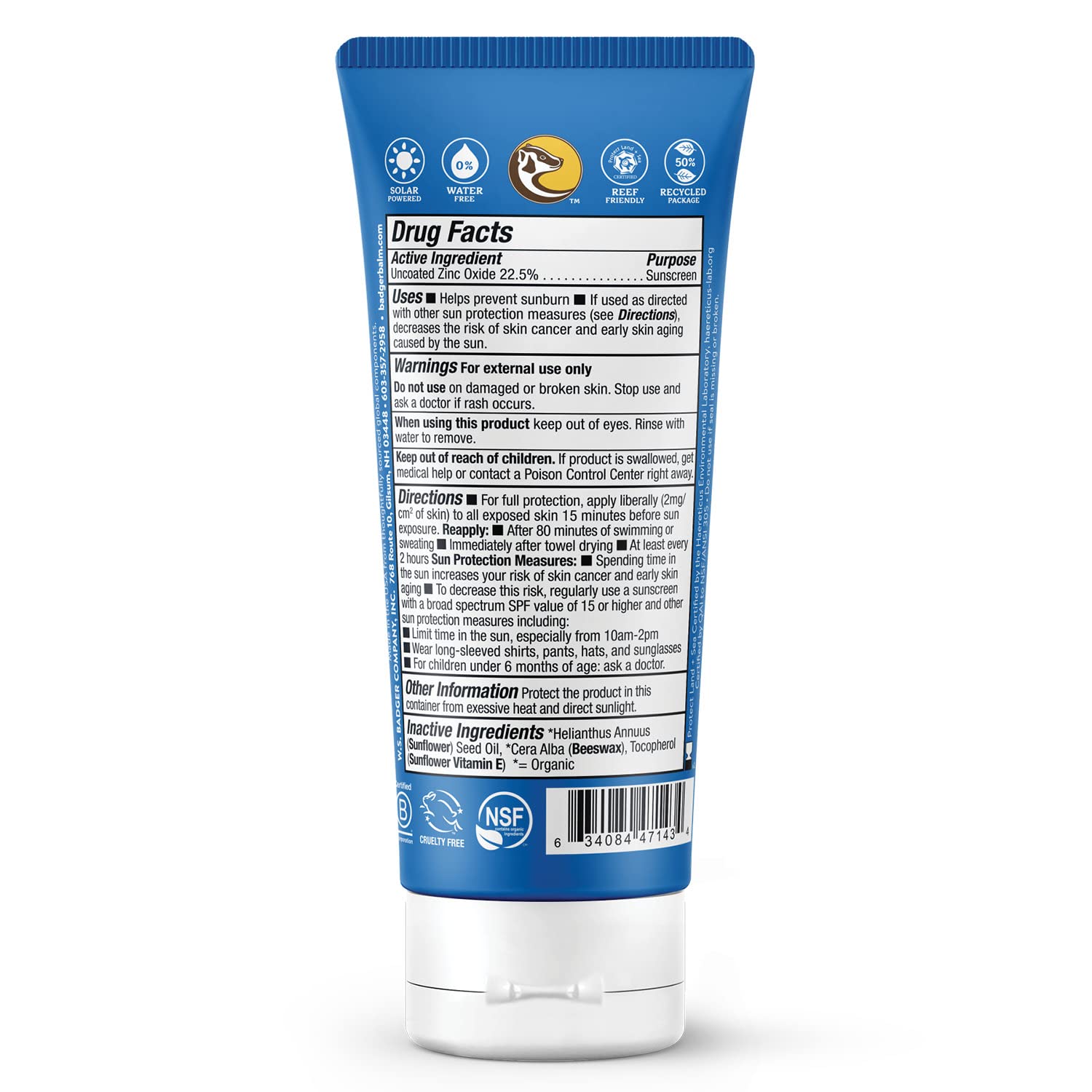 Badger mineral sunscreen zinc oxide for UVA/UVB protection