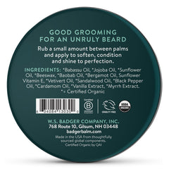 Badger beard balm application on palm shows smooth glide for styling and taming hairs.