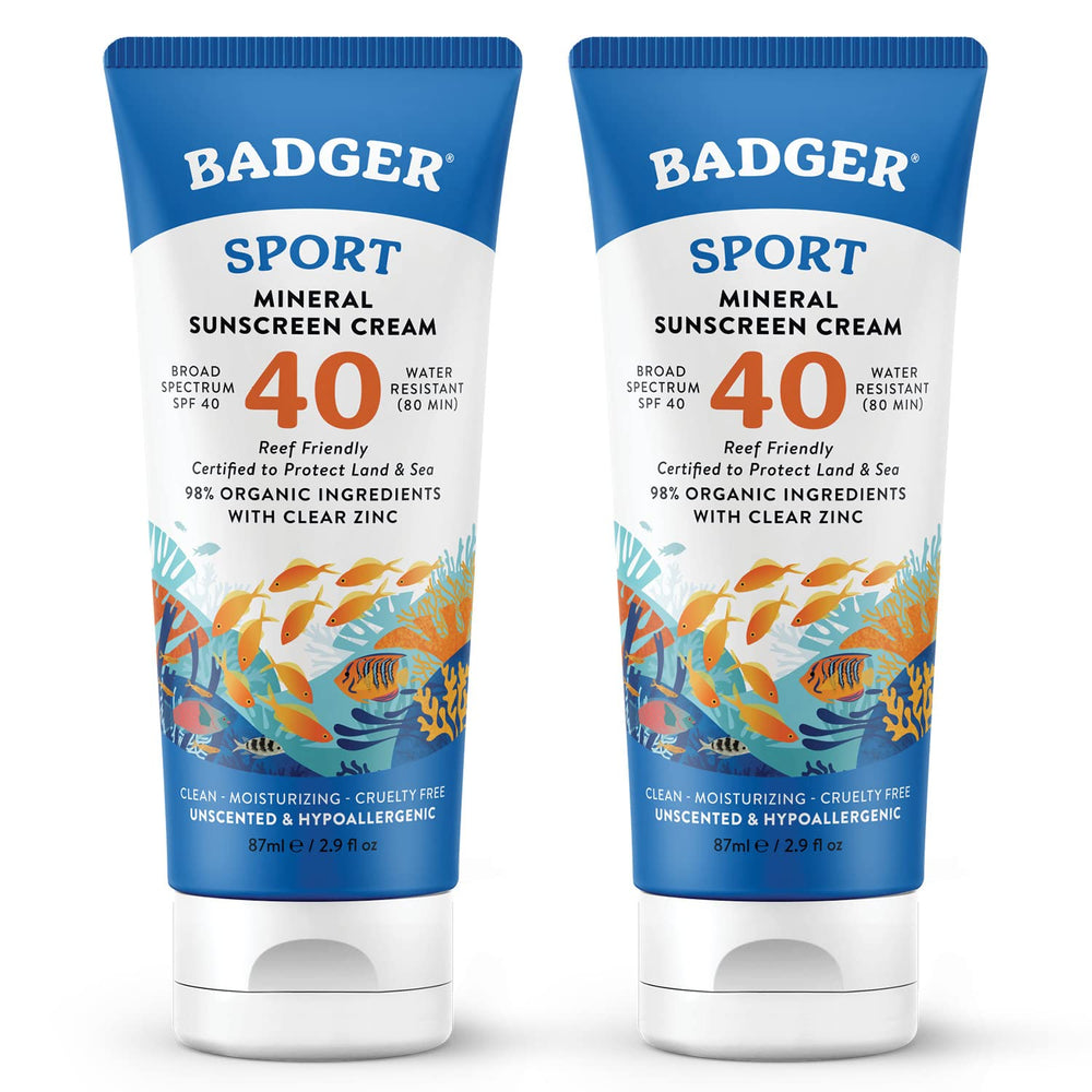 Badger reef safe sport sunscreen unscented finish protects skin during outdoor activity