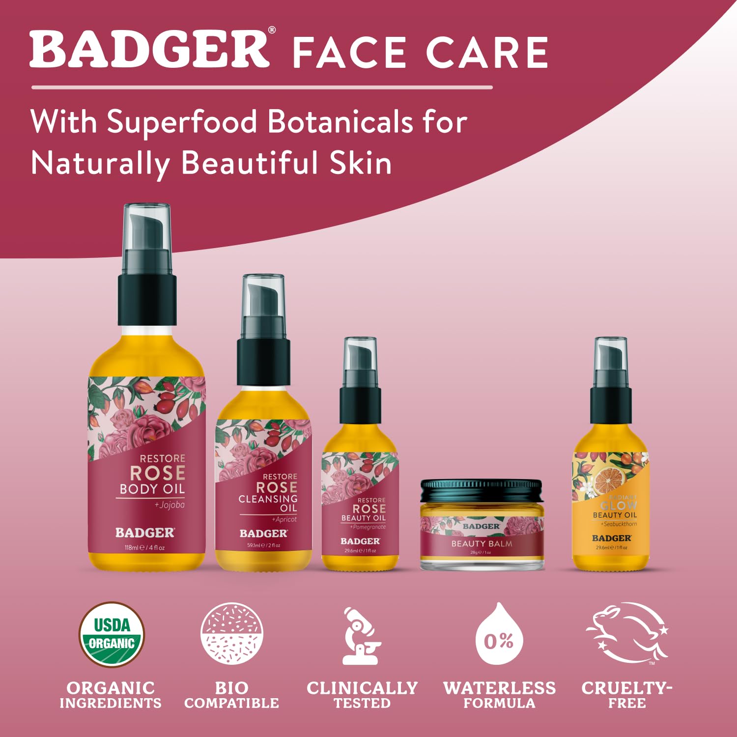 Badger Rose Beauty Balm protege la piel con ceras naturales y antioxidantes.