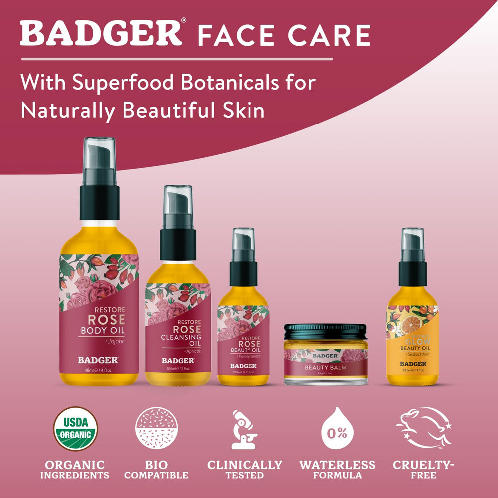 Badger Rose Beauty Balm protege la piel con ceras naturales y antioxidantes.