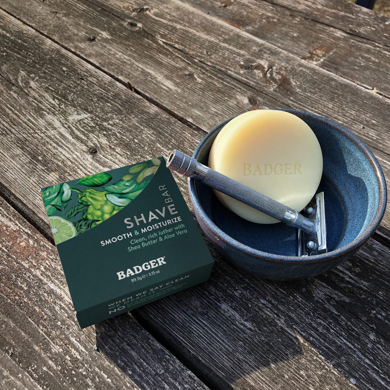 Eco-friendly plastic-free packaging from Badger Shaving Soap Puck.