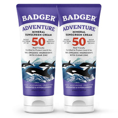 Badger reef-safe SPF 50 sunscreen bottle for beach and outdoor use.