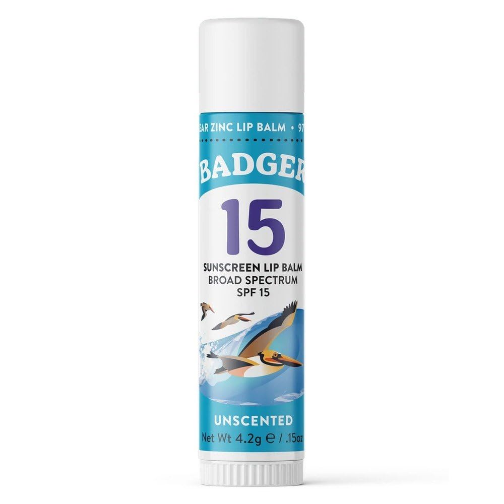 Badger lip balm SPF 15 stick provides mineral sun protection for lips on sunny days