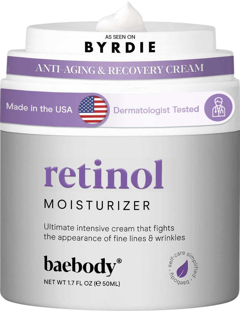Baebody crema retinol envase visible, ideal para cuidado diario de la piel.