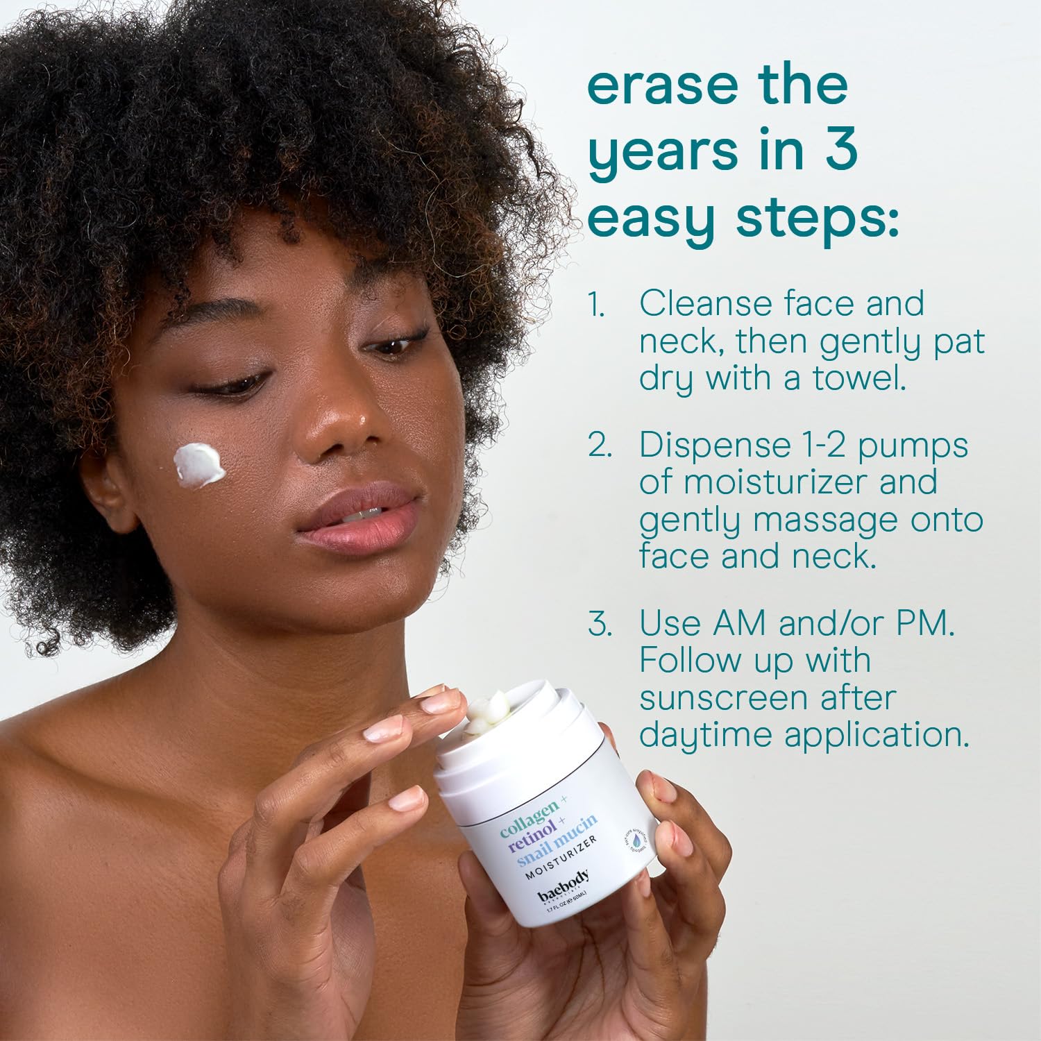 Baebody crema diaria para una sensación de firmeza y suavidad.