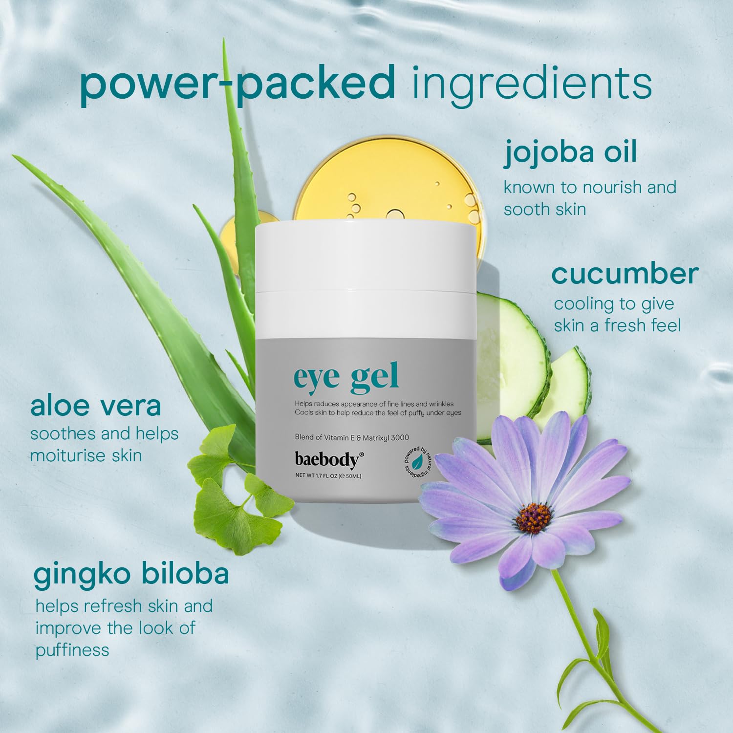 Creamy Baebody gel texture delivering hydrating under-eye care