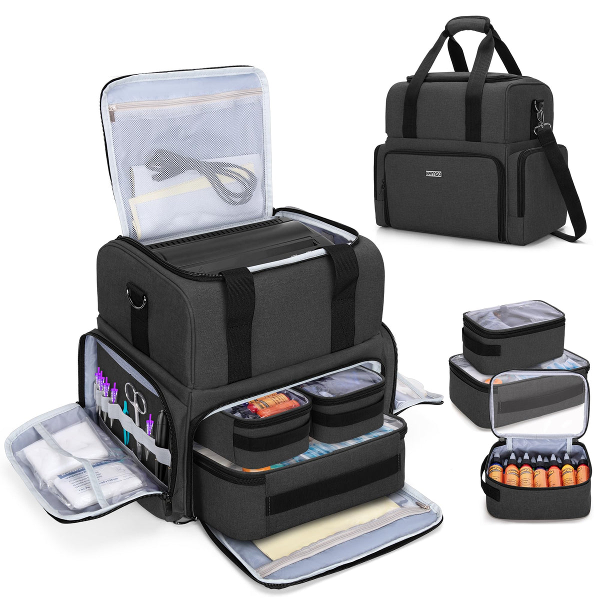BAFASO large tattoo case upper compartment secures stencil printer for travel