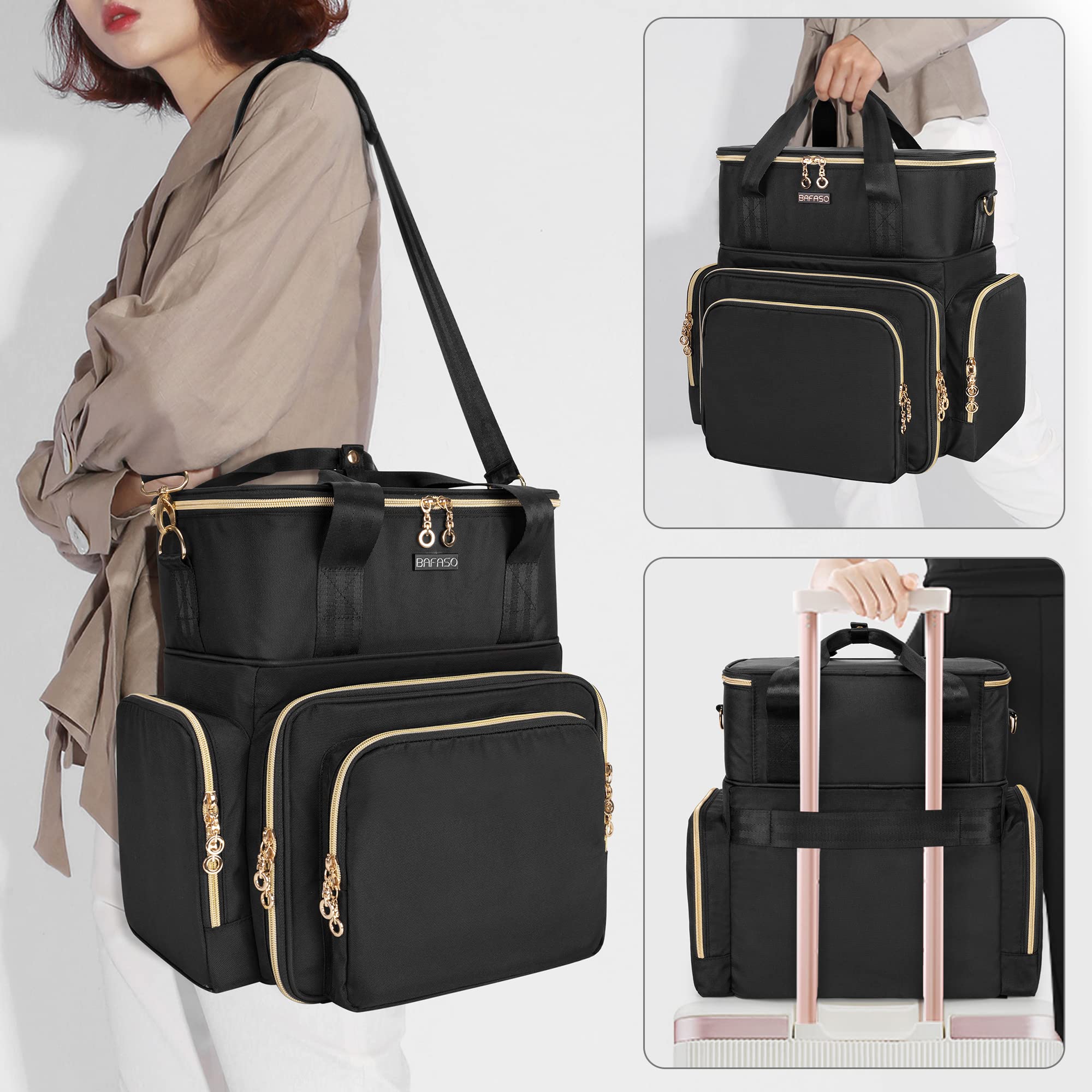 BAFASO adjustable shoulder strap and luggage-friendly back strap for travel.