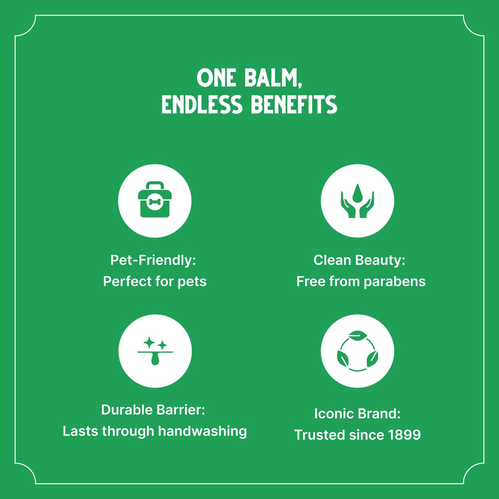 Bag Balm paw care application shows soothing relief for dry paw pads.