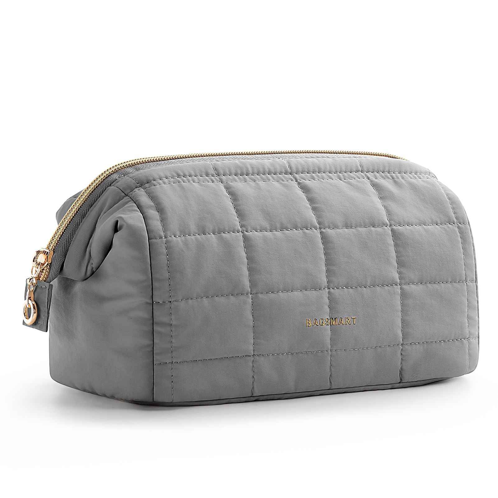 BAGSMART Puffy makeup bag with wide opening for easy access.