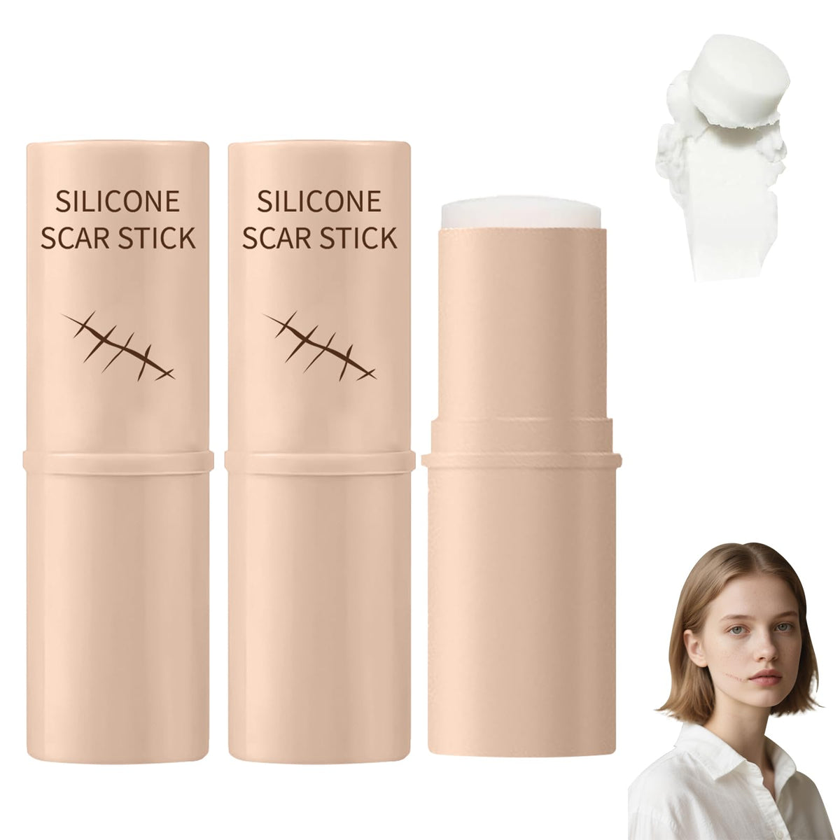 Bagistes Scar Stick en empaque compacto con silicona al 60% para cuidado diario.