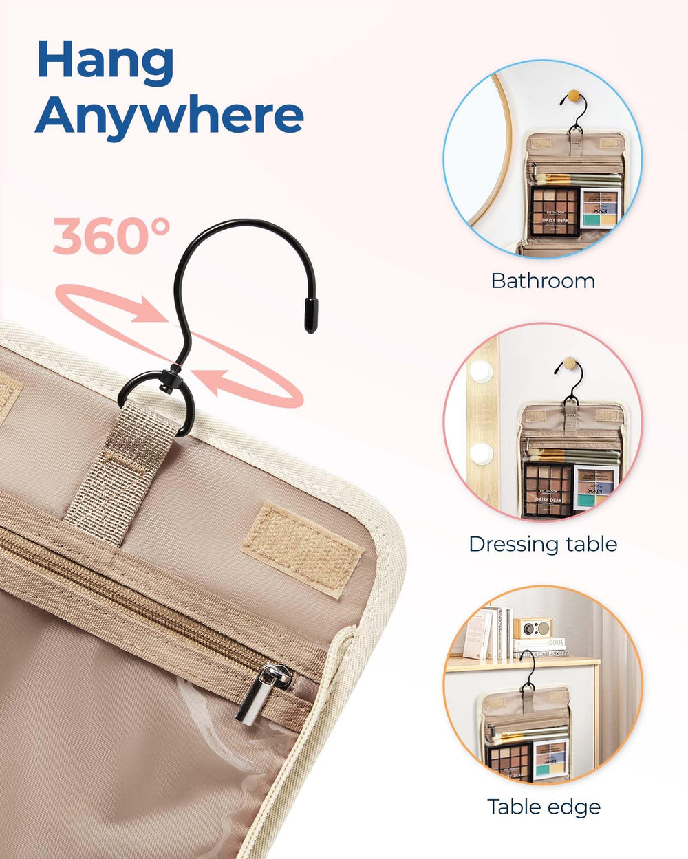 BAGSMART 360-degree hook offers flexible hanging options