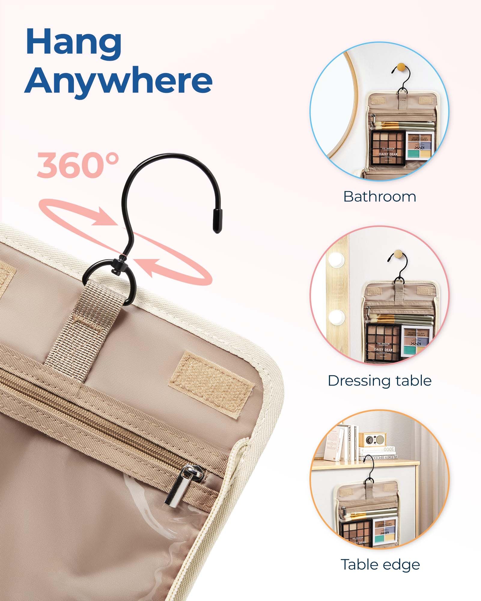 BAGSMART 360-degree rotatable hook offers flexible hanging options.