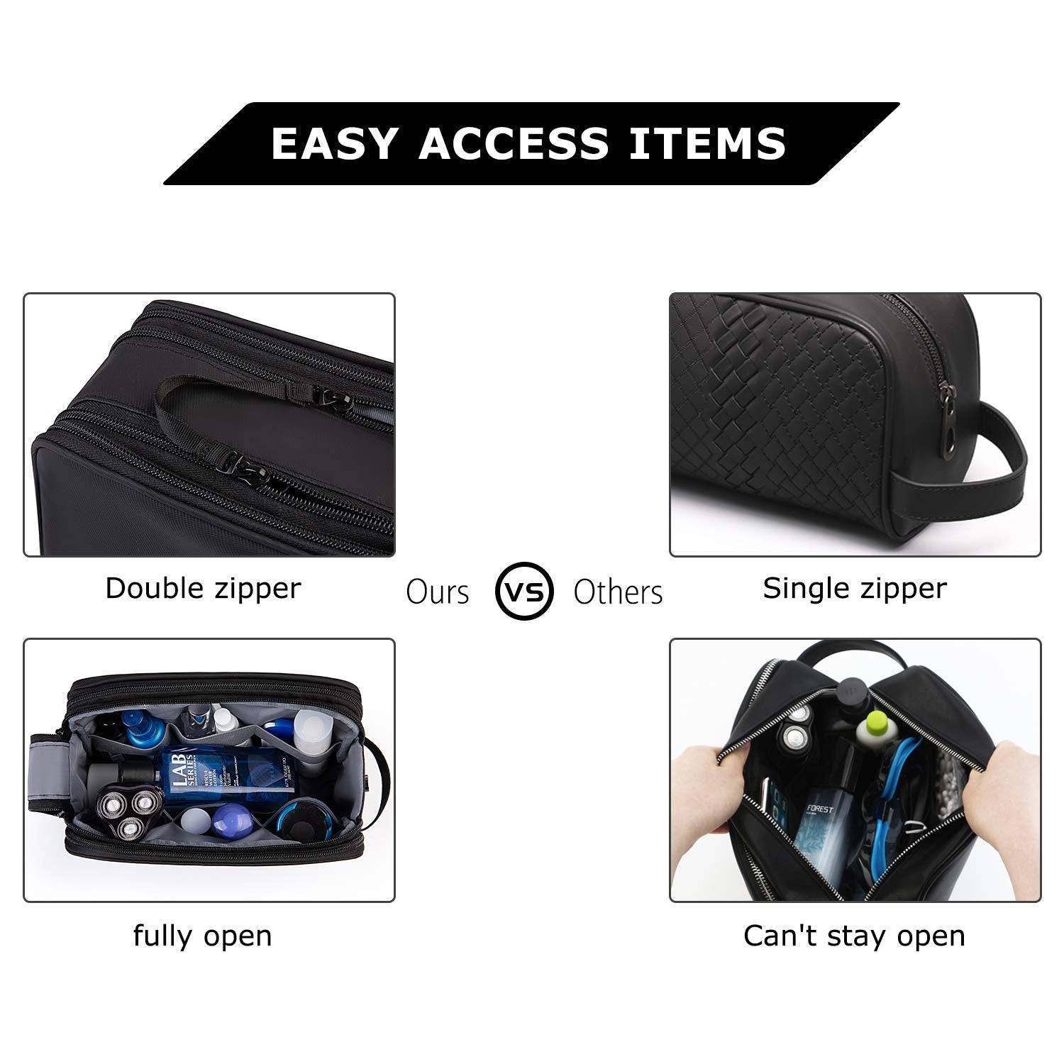 BAGSMART back pocket with elastic and zip pockets for cosmetics and toiletries.