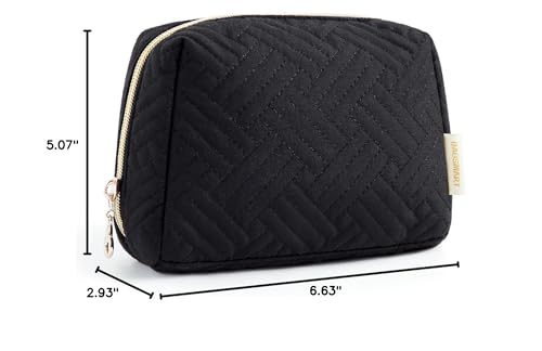 BAGSMART black makeup bag on a dresser demonstrates daily-use practicality