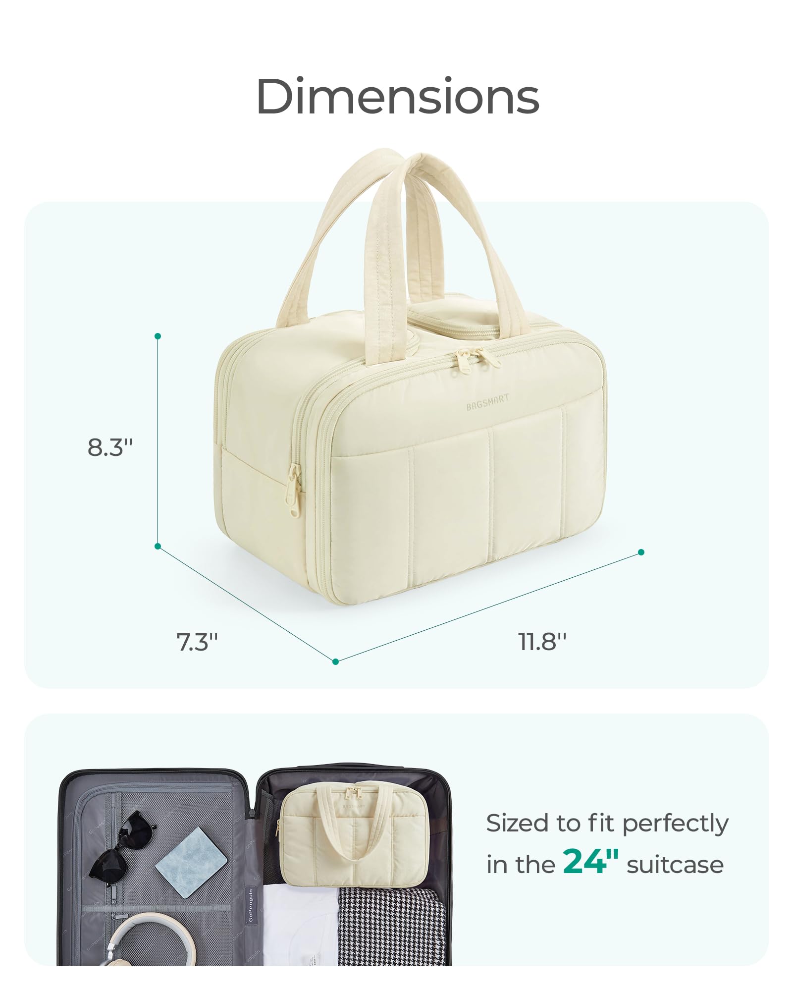 BAGSMART black puffy toiletry bag suits stylish travel use.