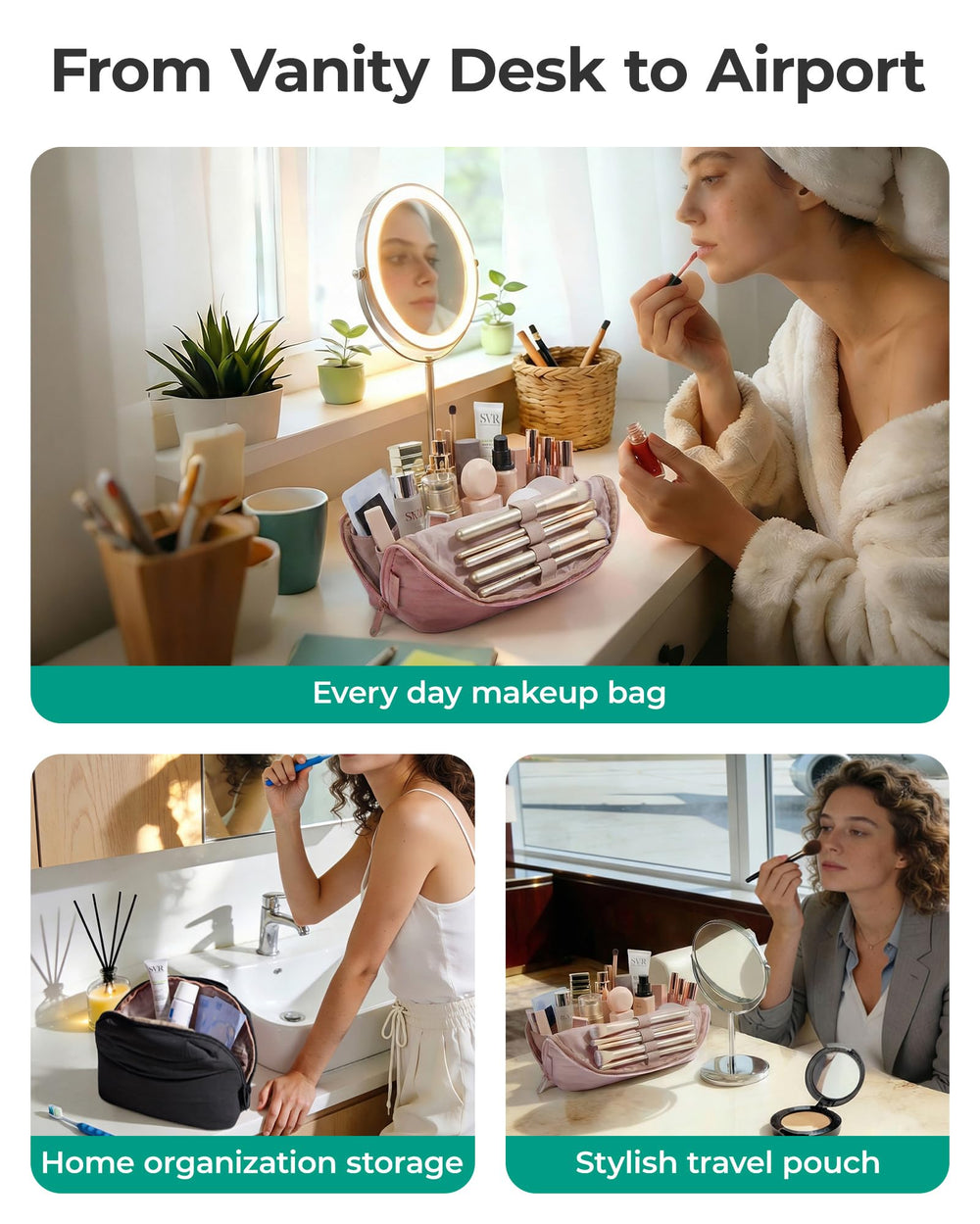 BAGSMART bag ready for carry-on use and hotel vanity organization.