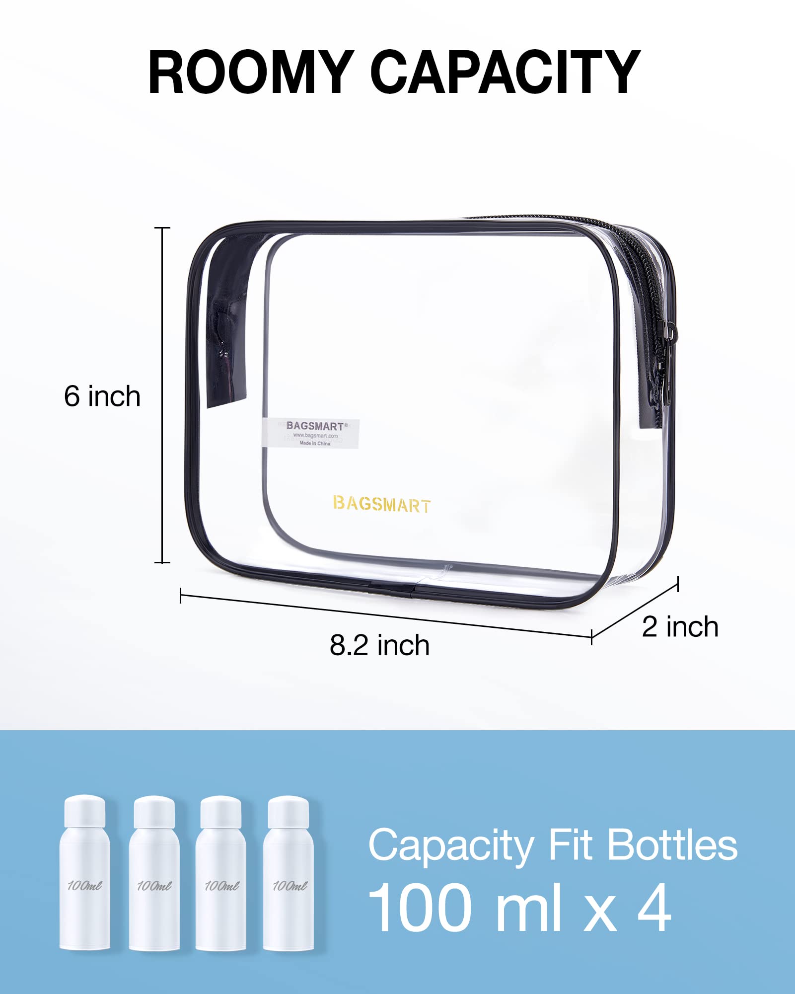 BAGSMART clear bag with reinforced seams keeps liquids secure during travel