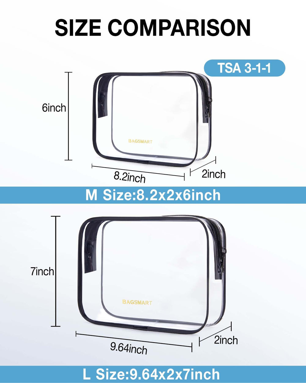 BAGSMART Clear Toiletry Bag large with transparent material for quick item visibility.