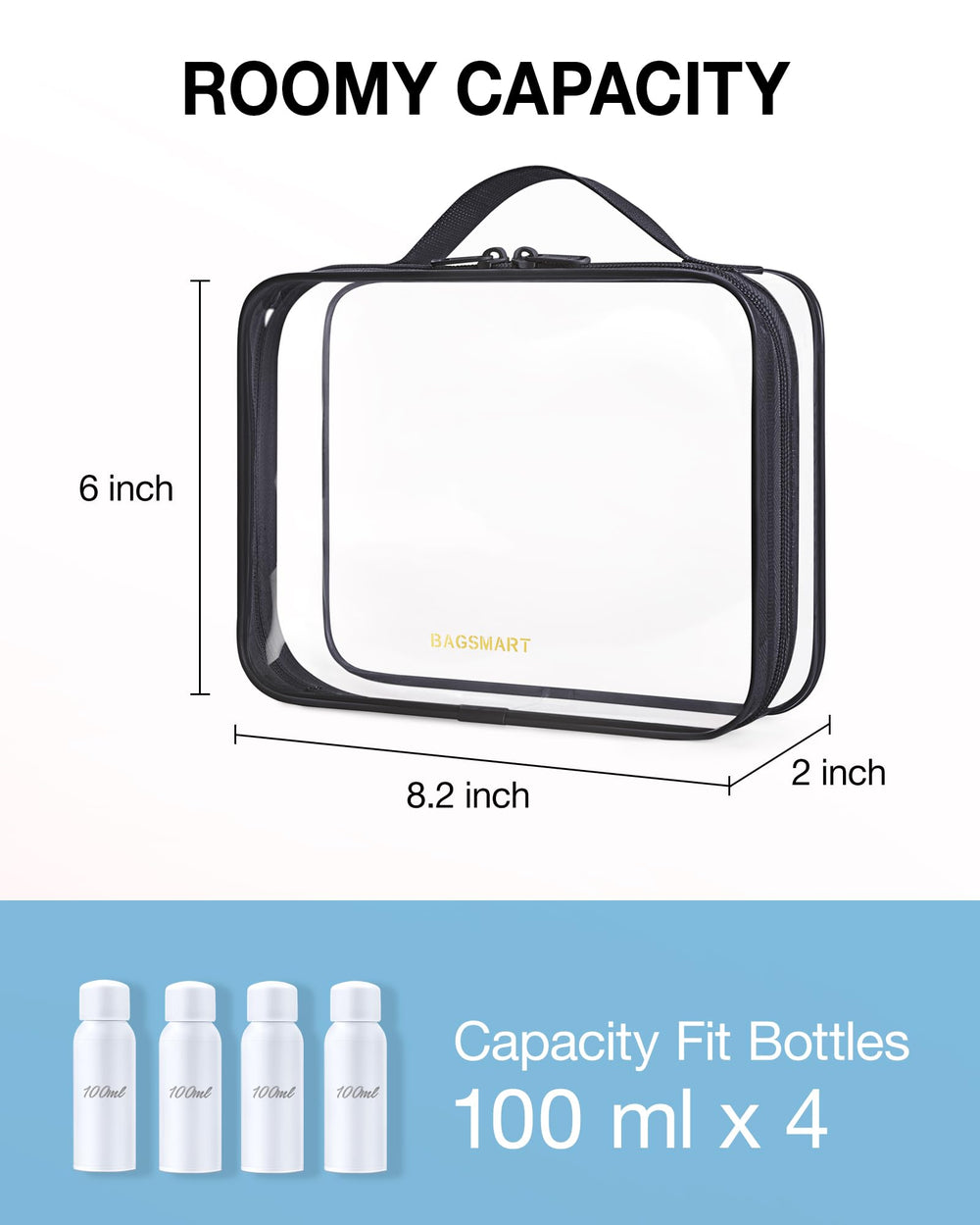 BAGSMART Clear Toiletry Bag two-pack laid flat for organized packing.