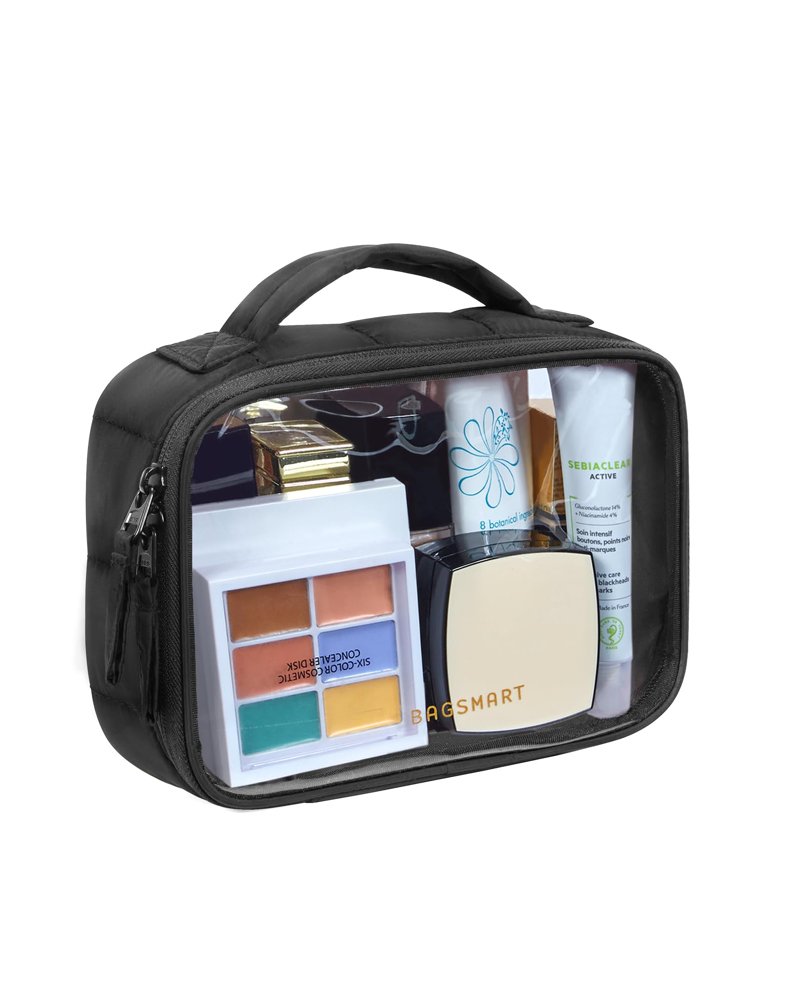 BAGSMART clear TSA-approved toiletry bag with large opening for quick security checks.