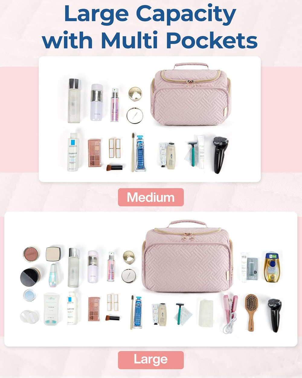 BAGSMART cosmetic bag wide opening and handle for quick access